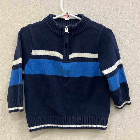 Hanna andersson combed cotton striped tight knit quarter zip sweater size 80 (2T - Picture 1 of 5